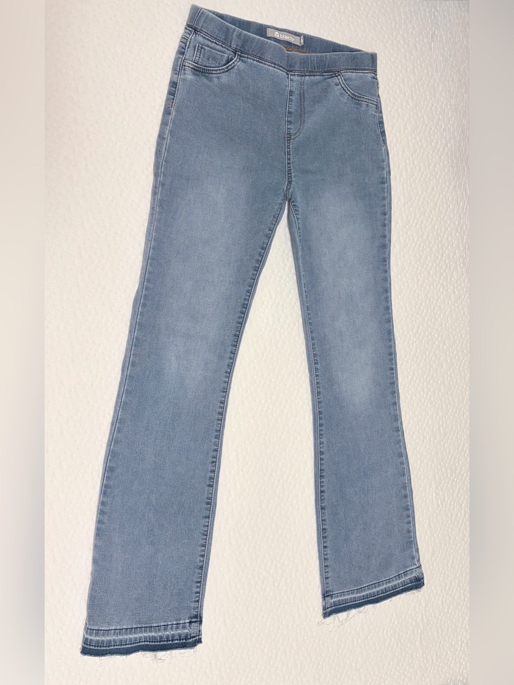 Tractr Girls Size 14 Light Wash Cropped Flare Jeans Raw Hem